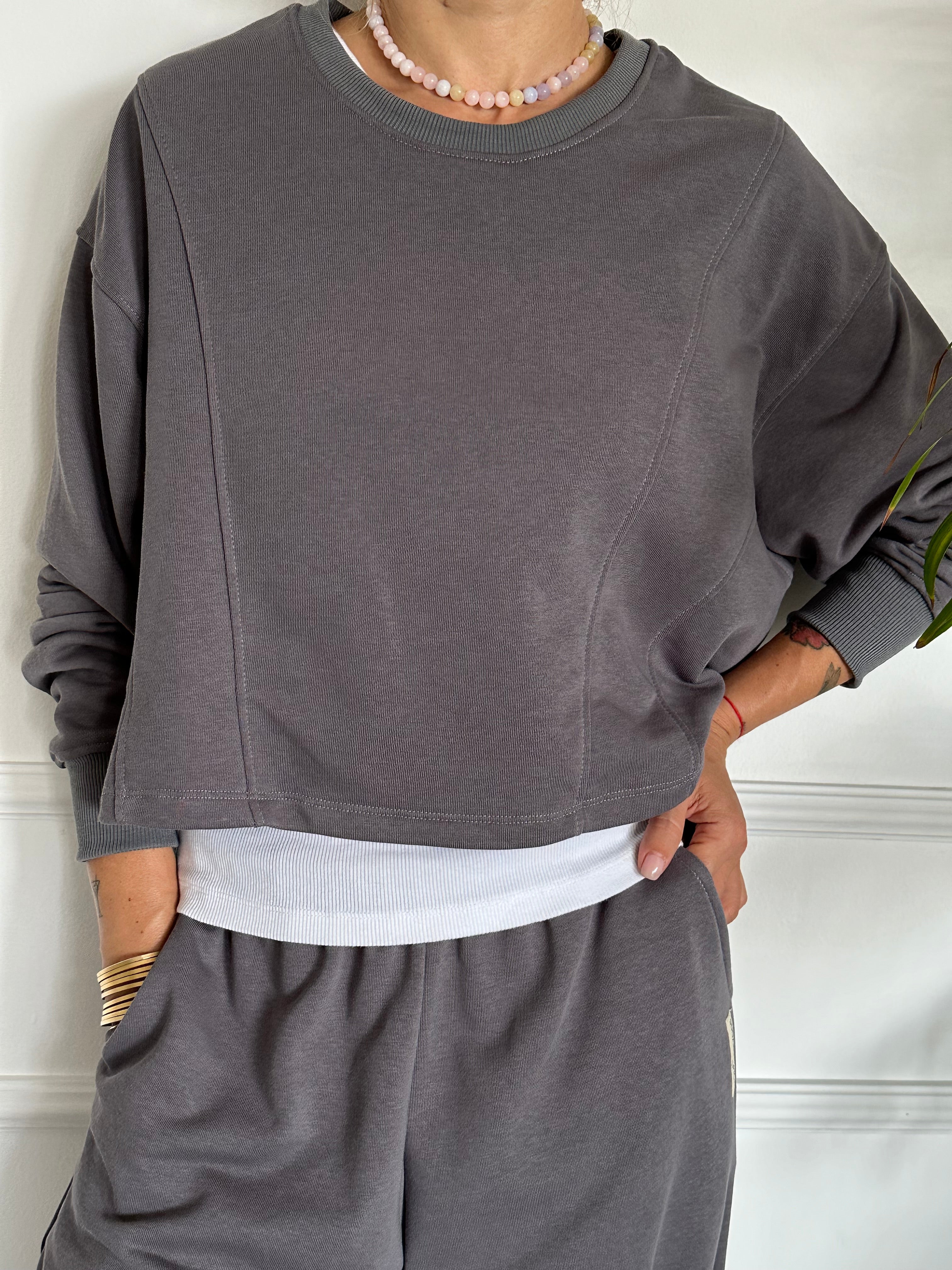 חולצת קרופ פרנץ׳ טרי אפורה