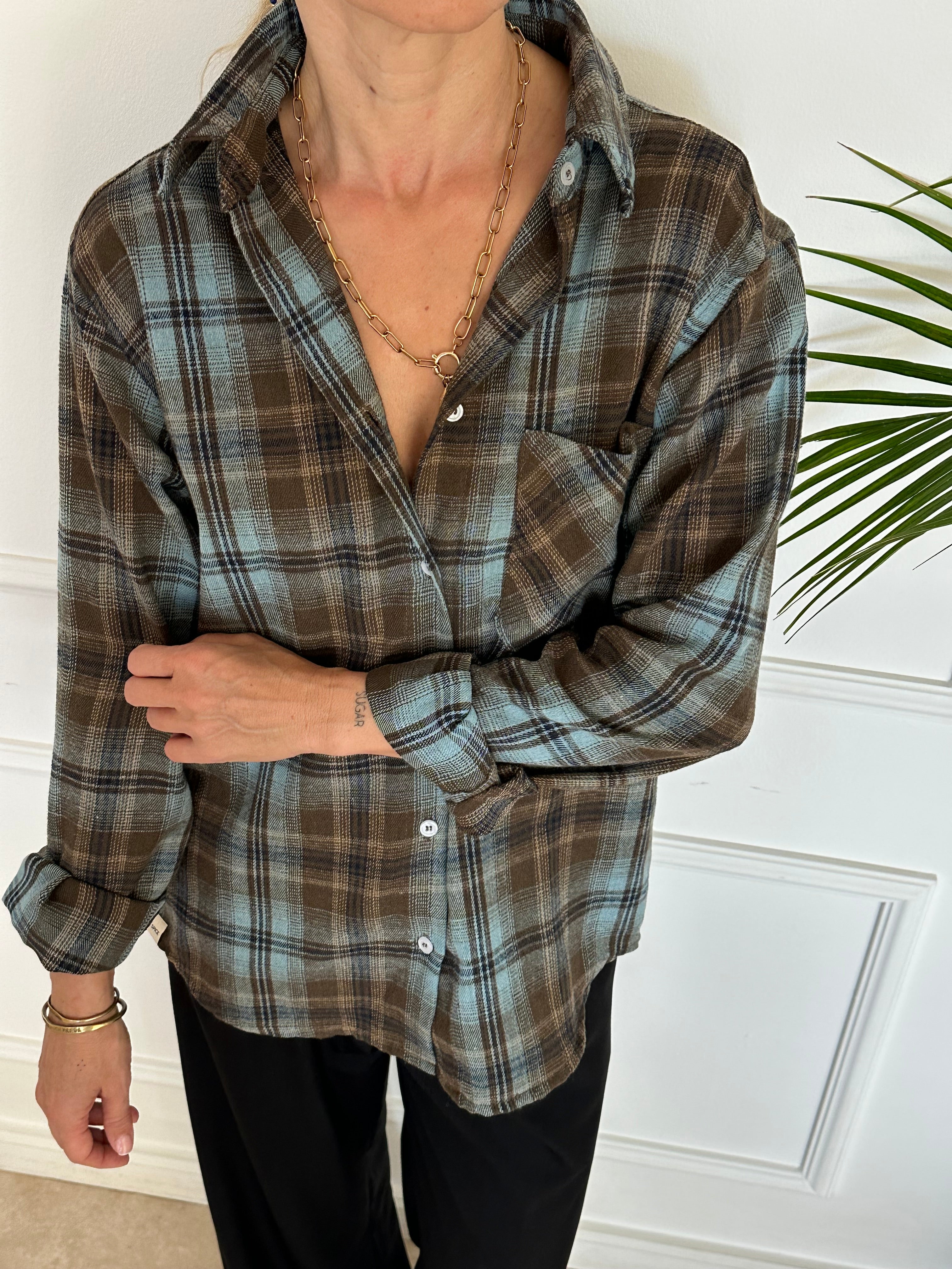 חולצת SOHO משבצות טורקיז