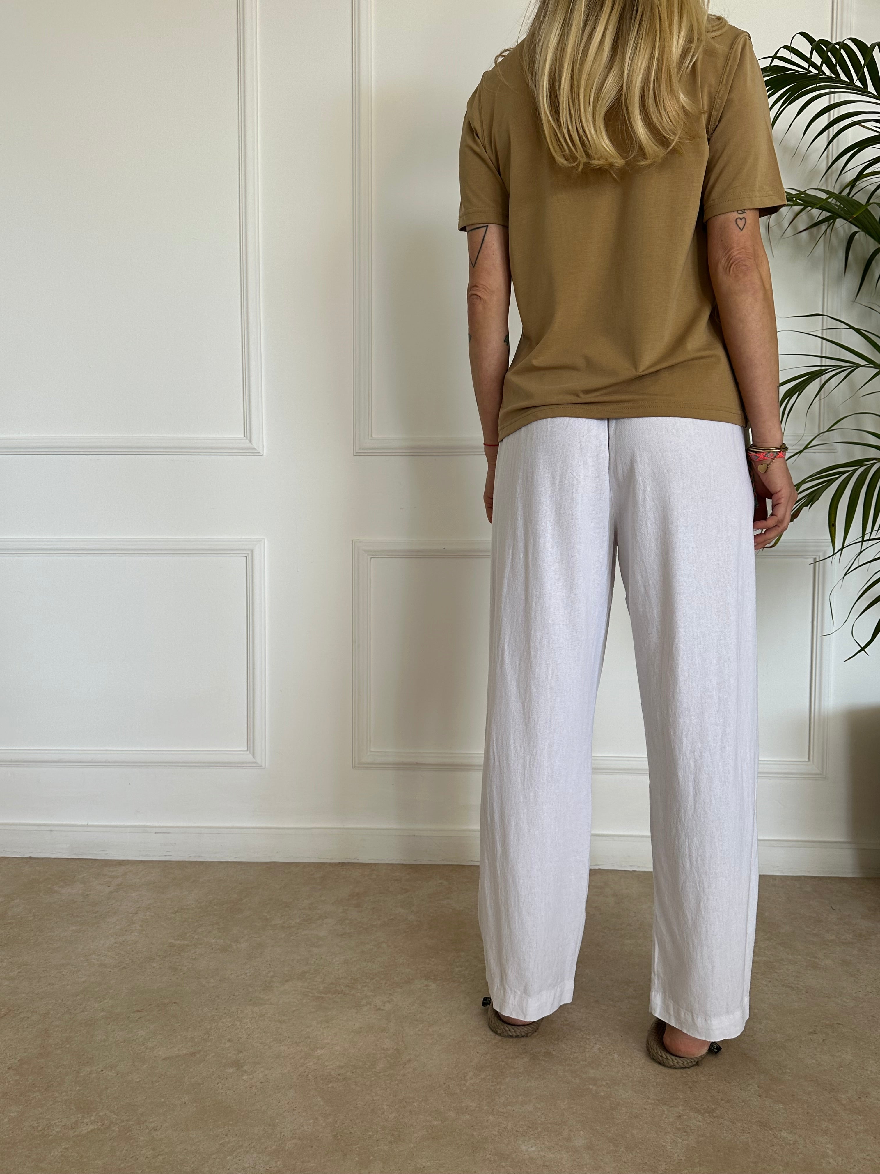 מכנסי ריזורט פשתן לבנים