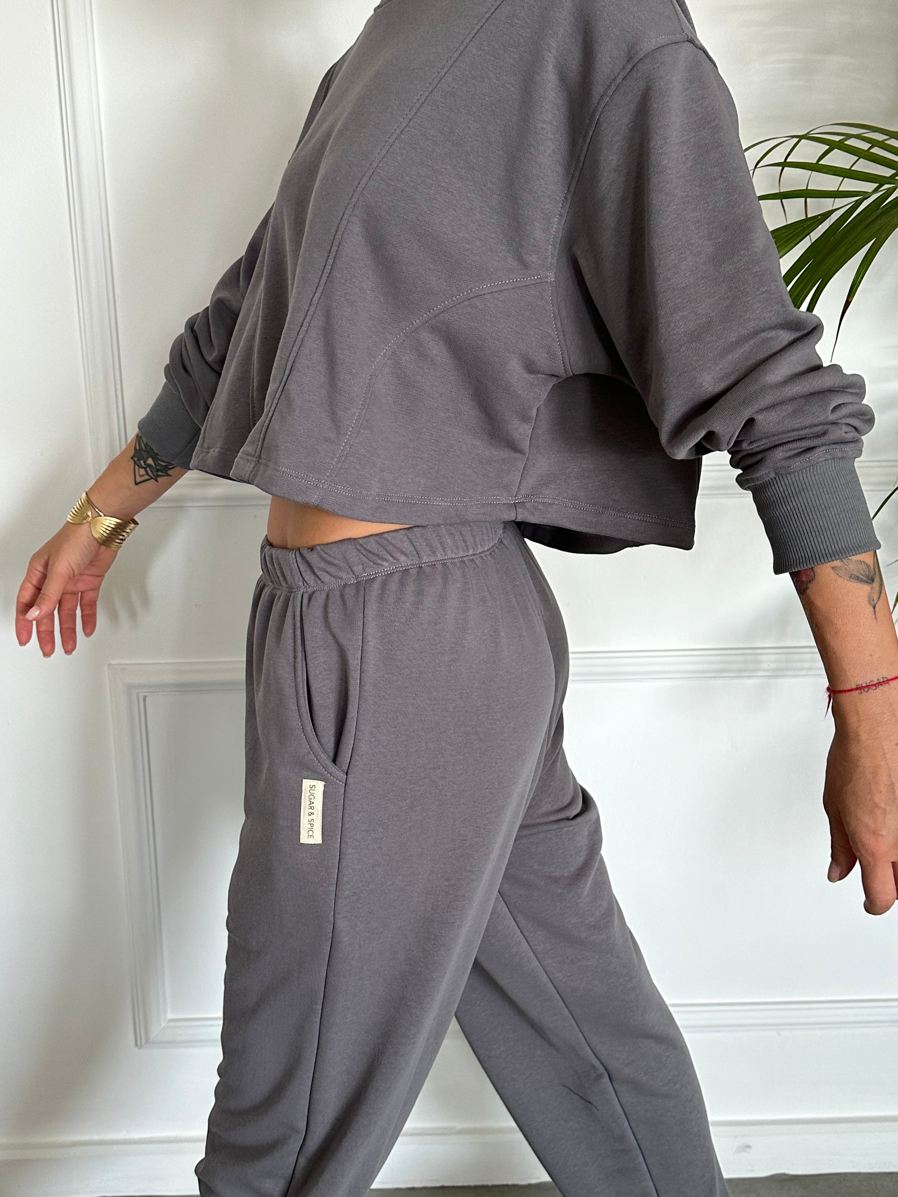 חולצת קרופ פרנץ׳ טרי אפורה