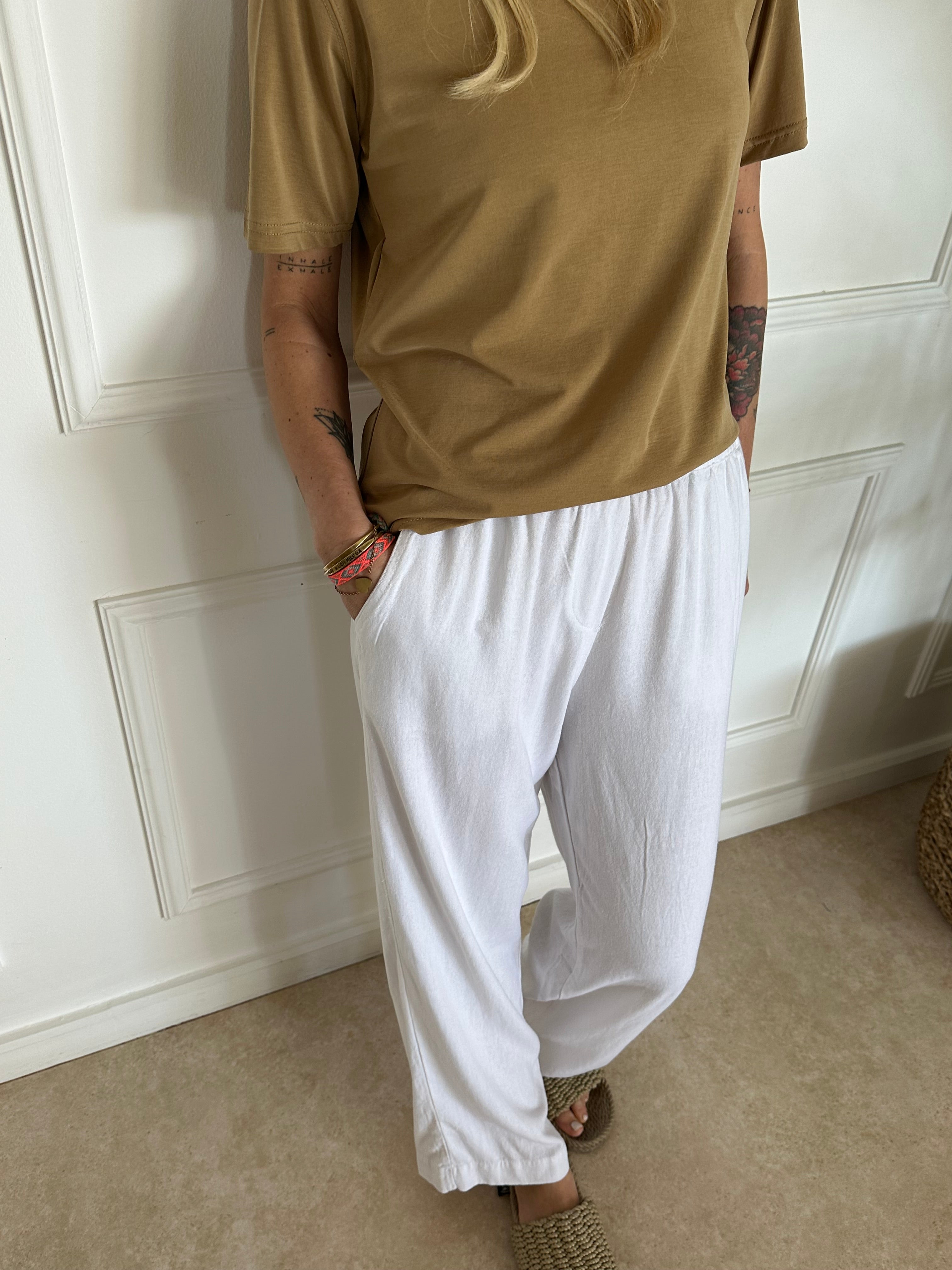 מכנסי ריזורט פשתן לבנים