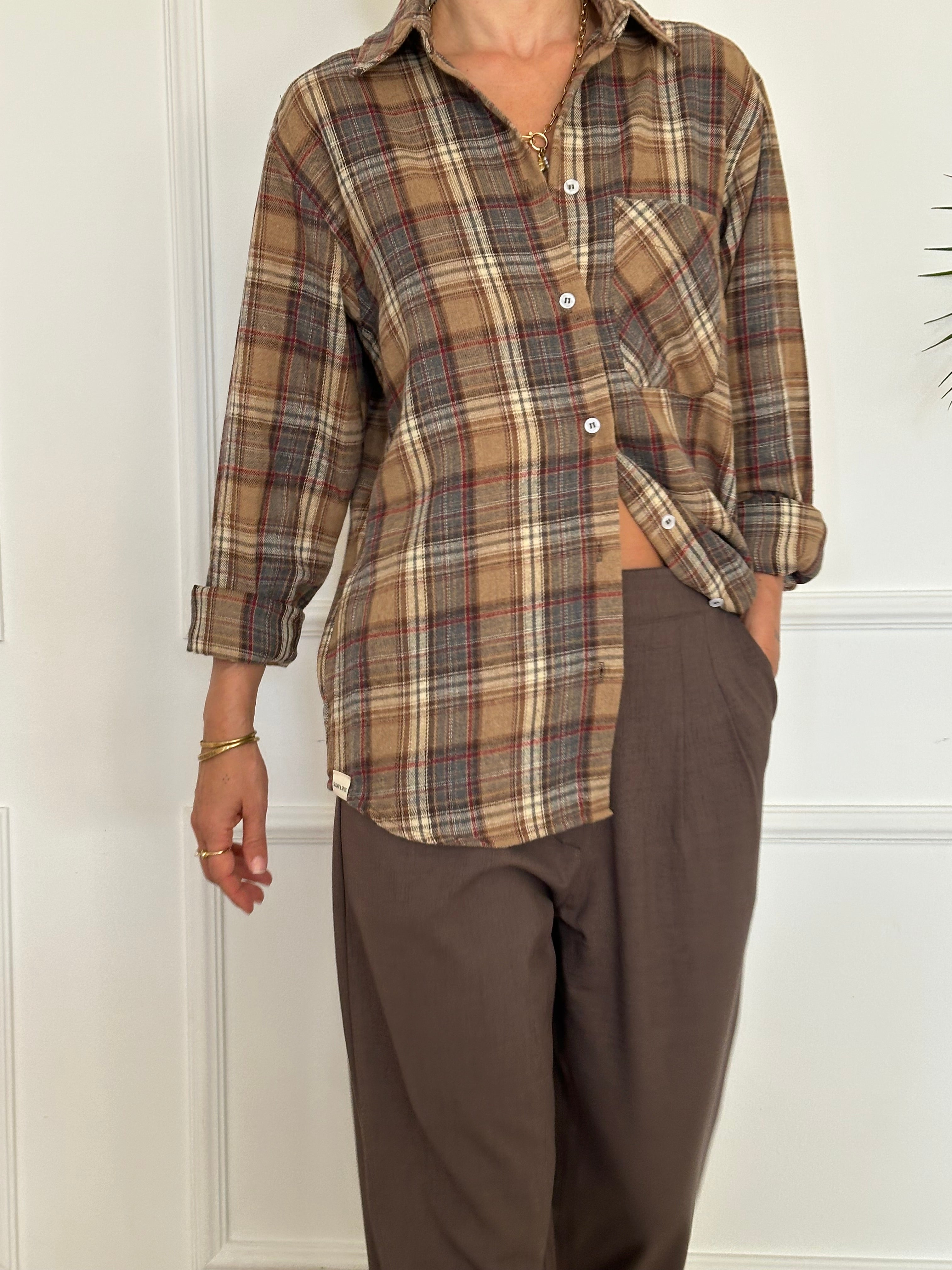 חולצת SOHO משבצות חומות