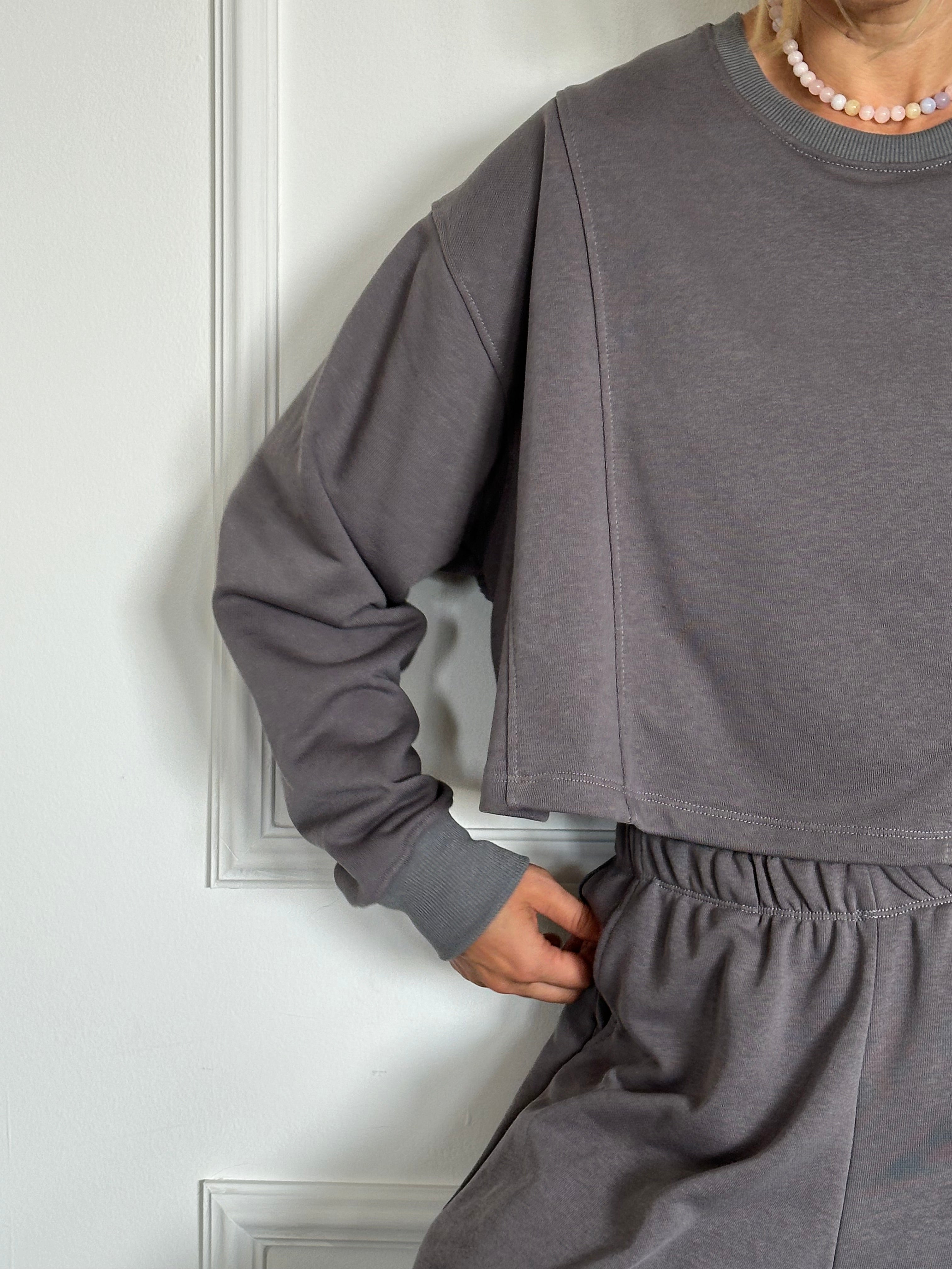 חולצת קרופ פרנץ׳ טרי אפורה