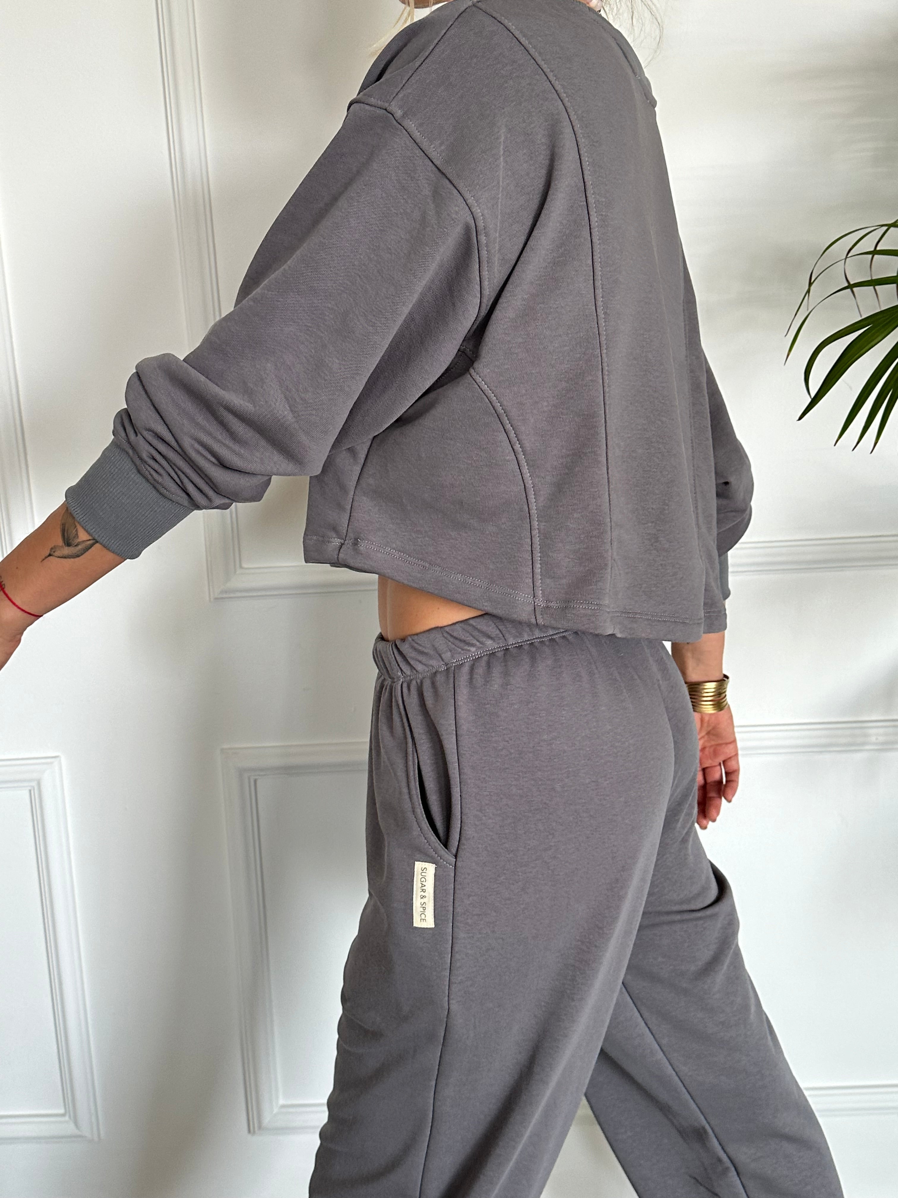 חולצת קרופ פרנץ׳ טרי אפורה