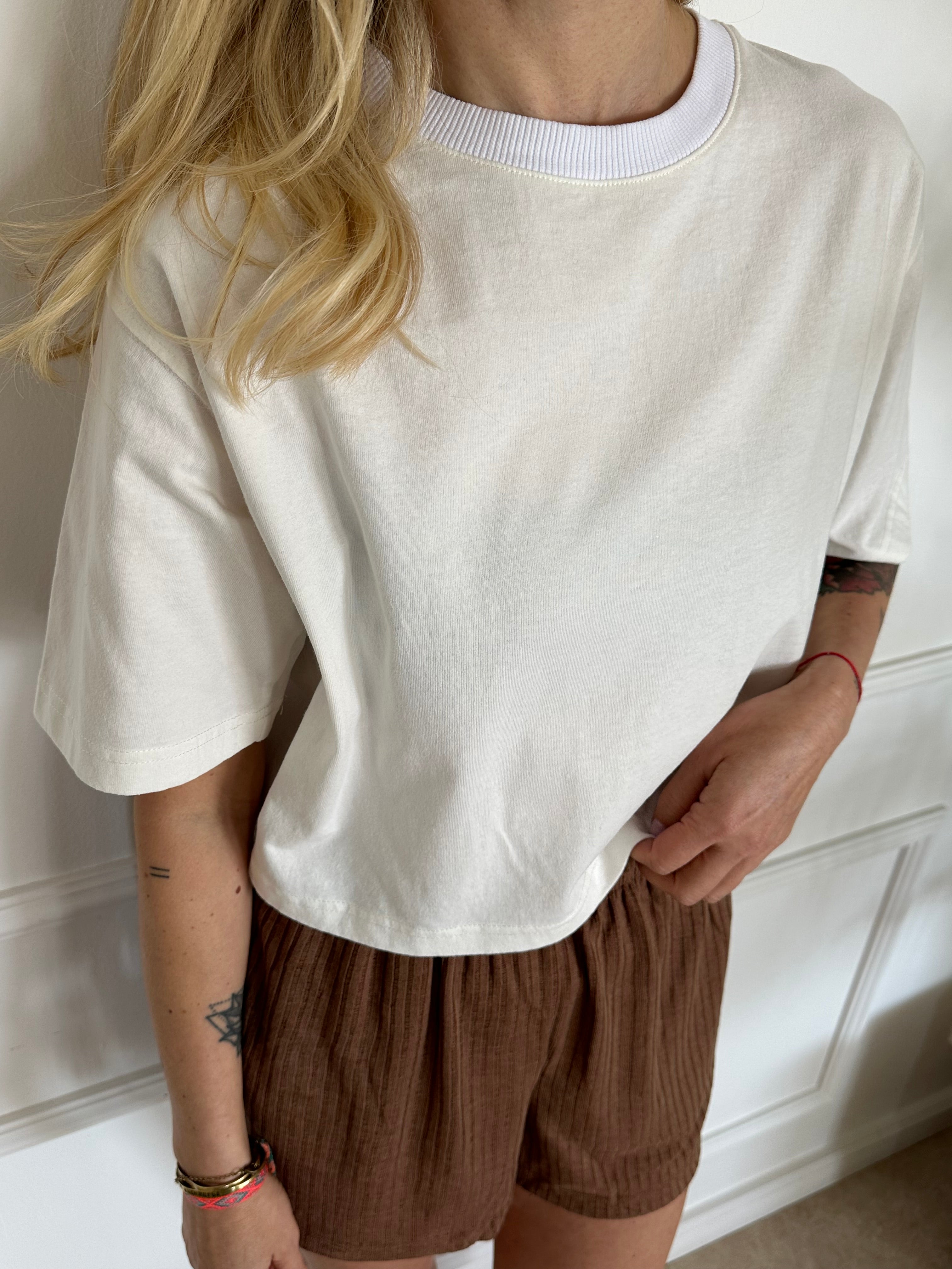 מארז 2 טי שירט קרופ שמנת+ חומה