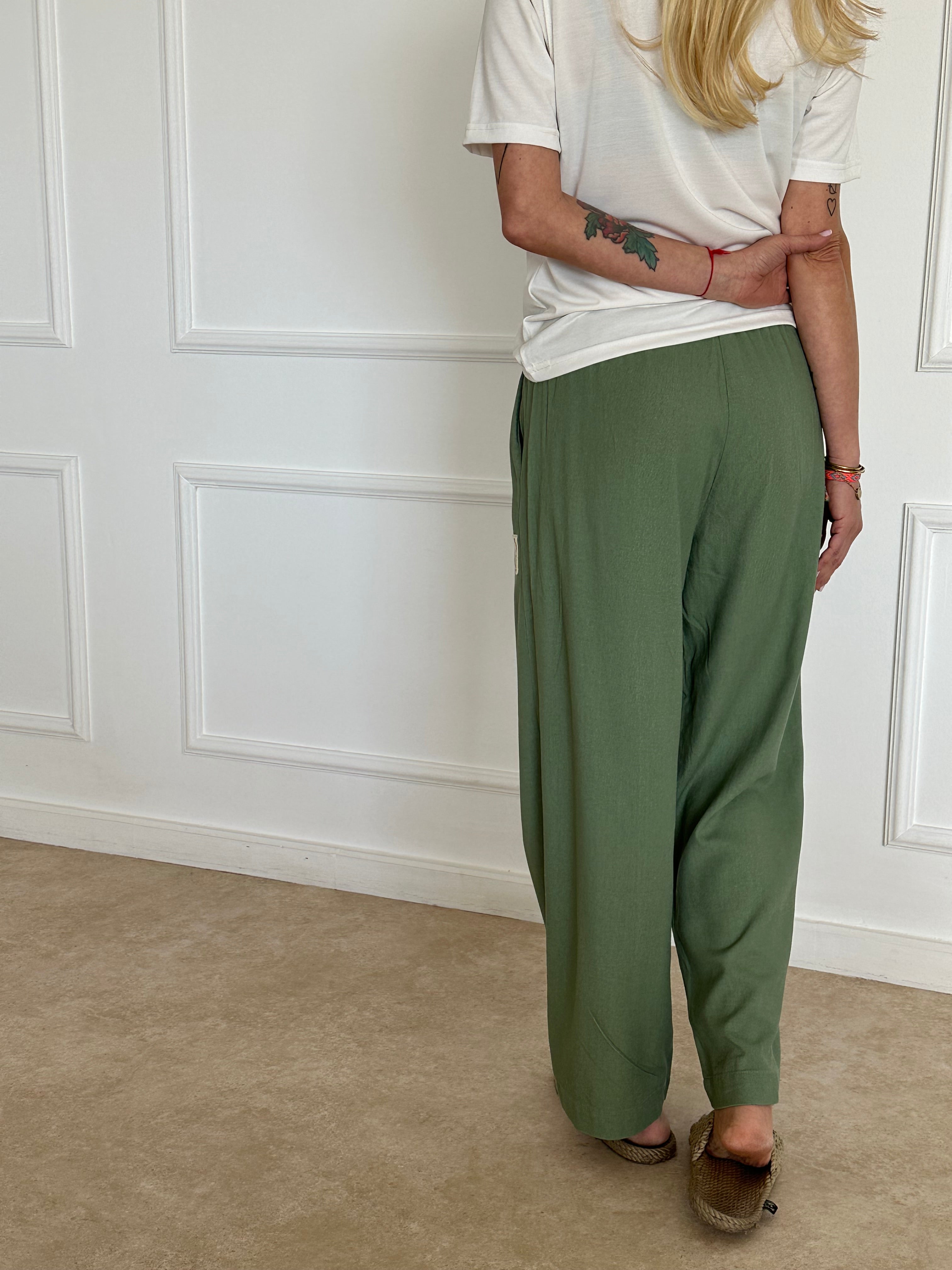 מכנסי ריזורט פשתן ירוקים