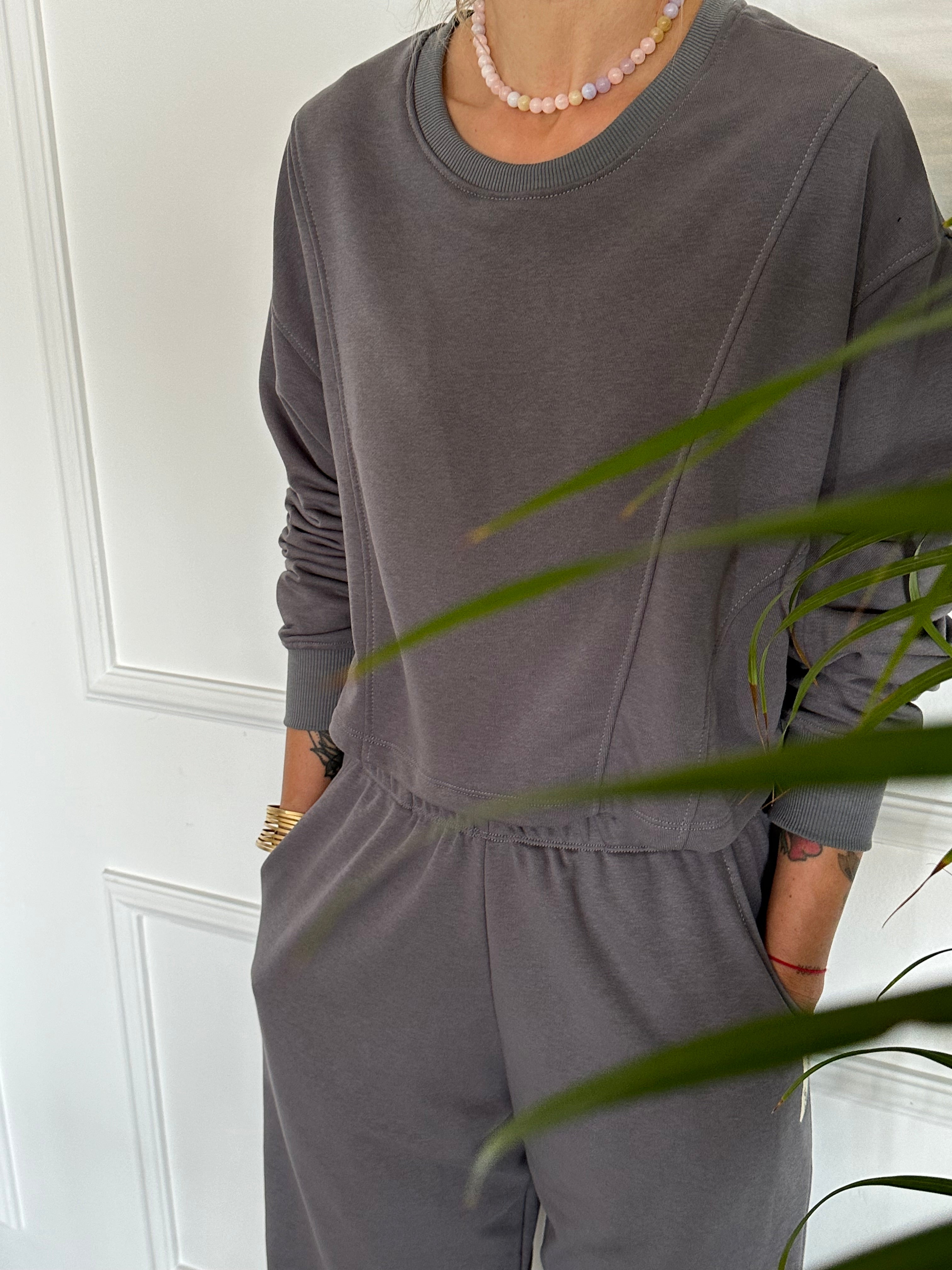 חולצת קרופ פרנץ׳ טרי אפורה