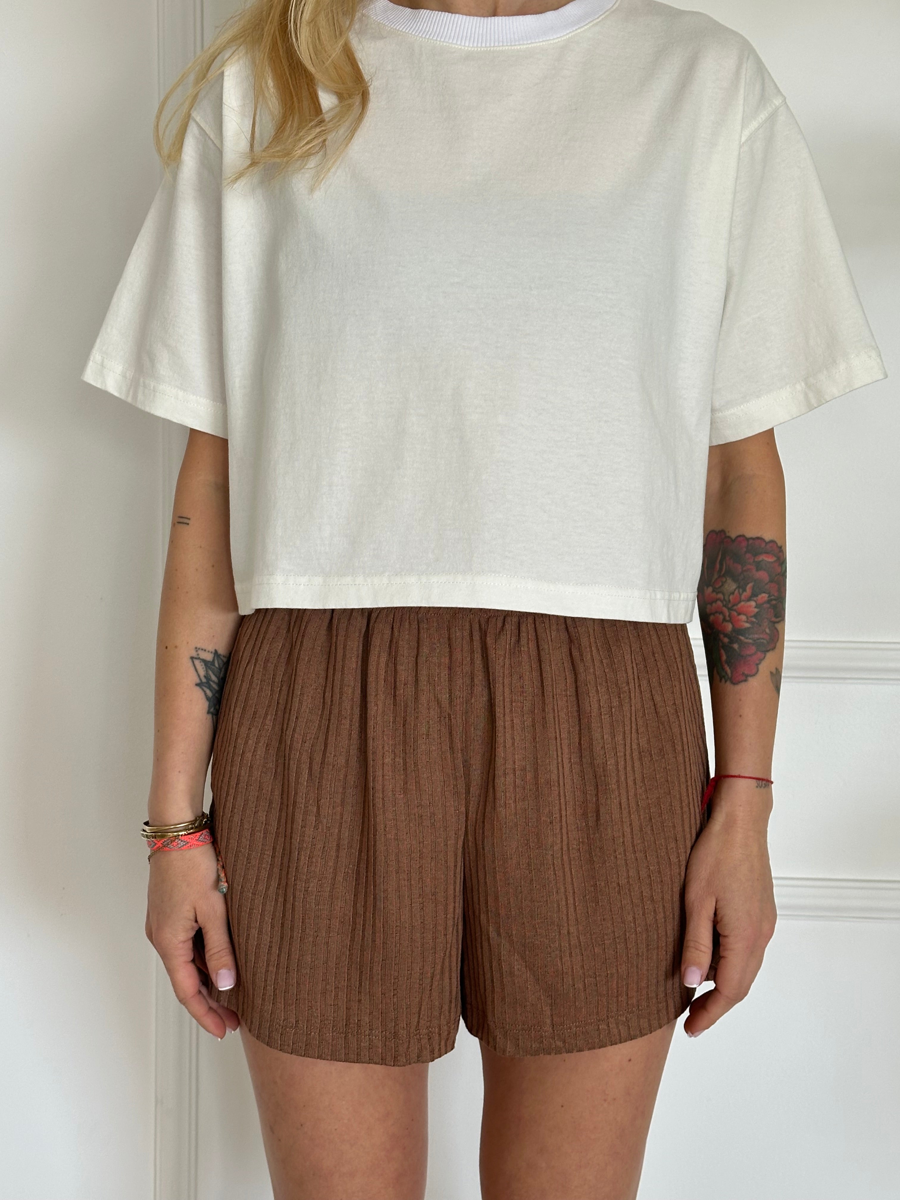 מארז 2 טי שירט קרופ שמנת+אפורה