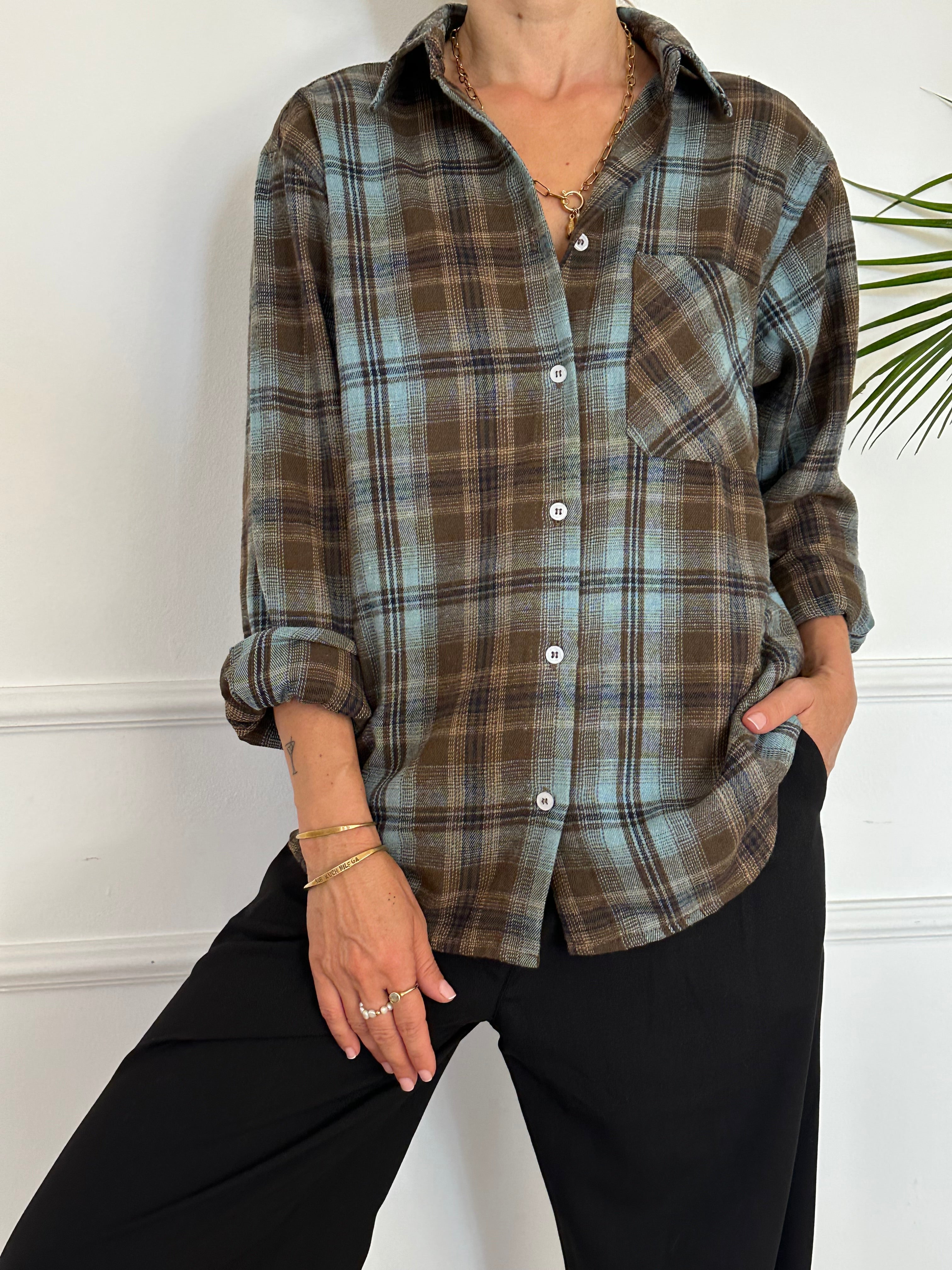 חולצת SOHO משבצות טורקיז