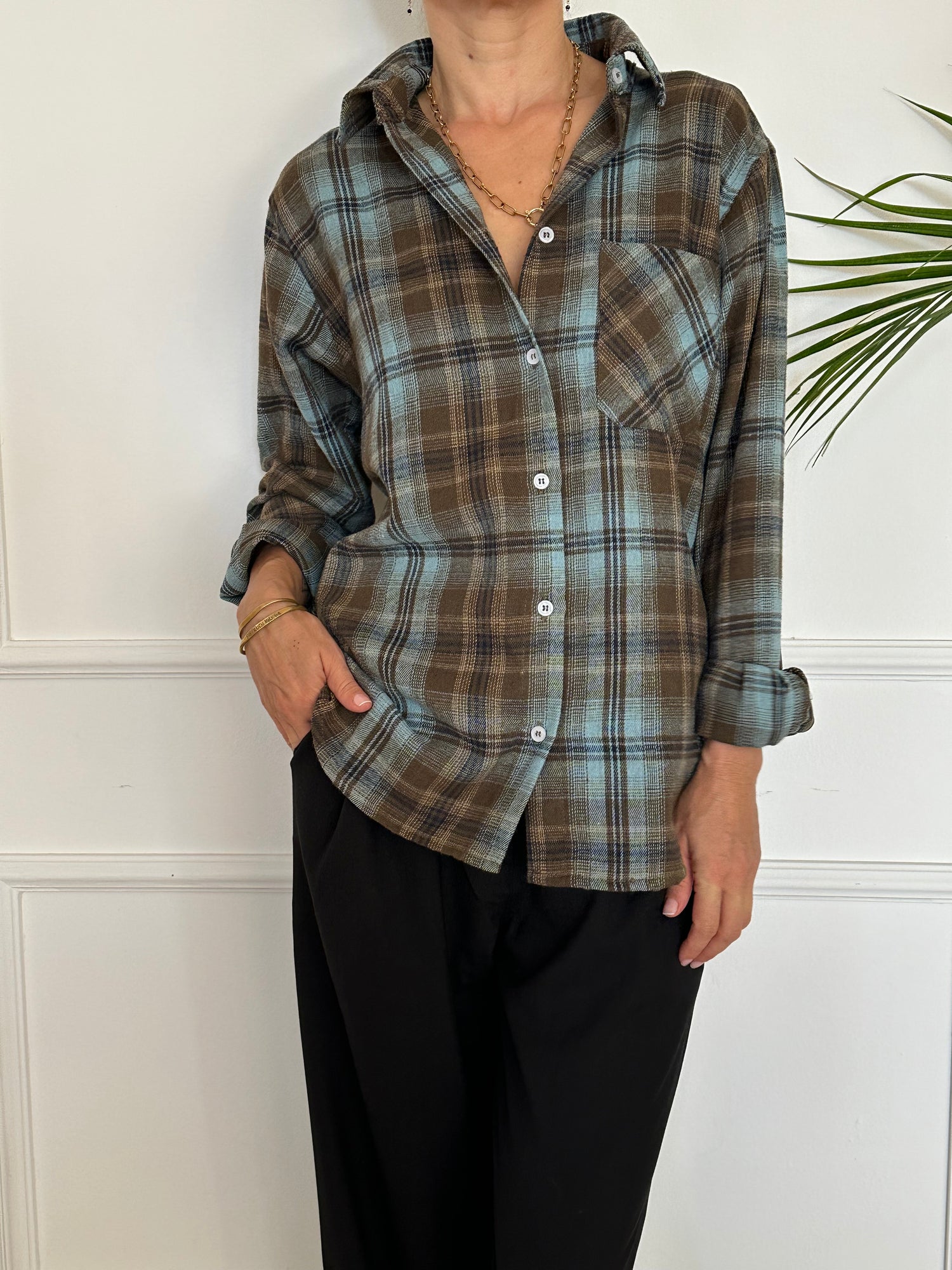 חולצת SOHO משבצות טורקיז