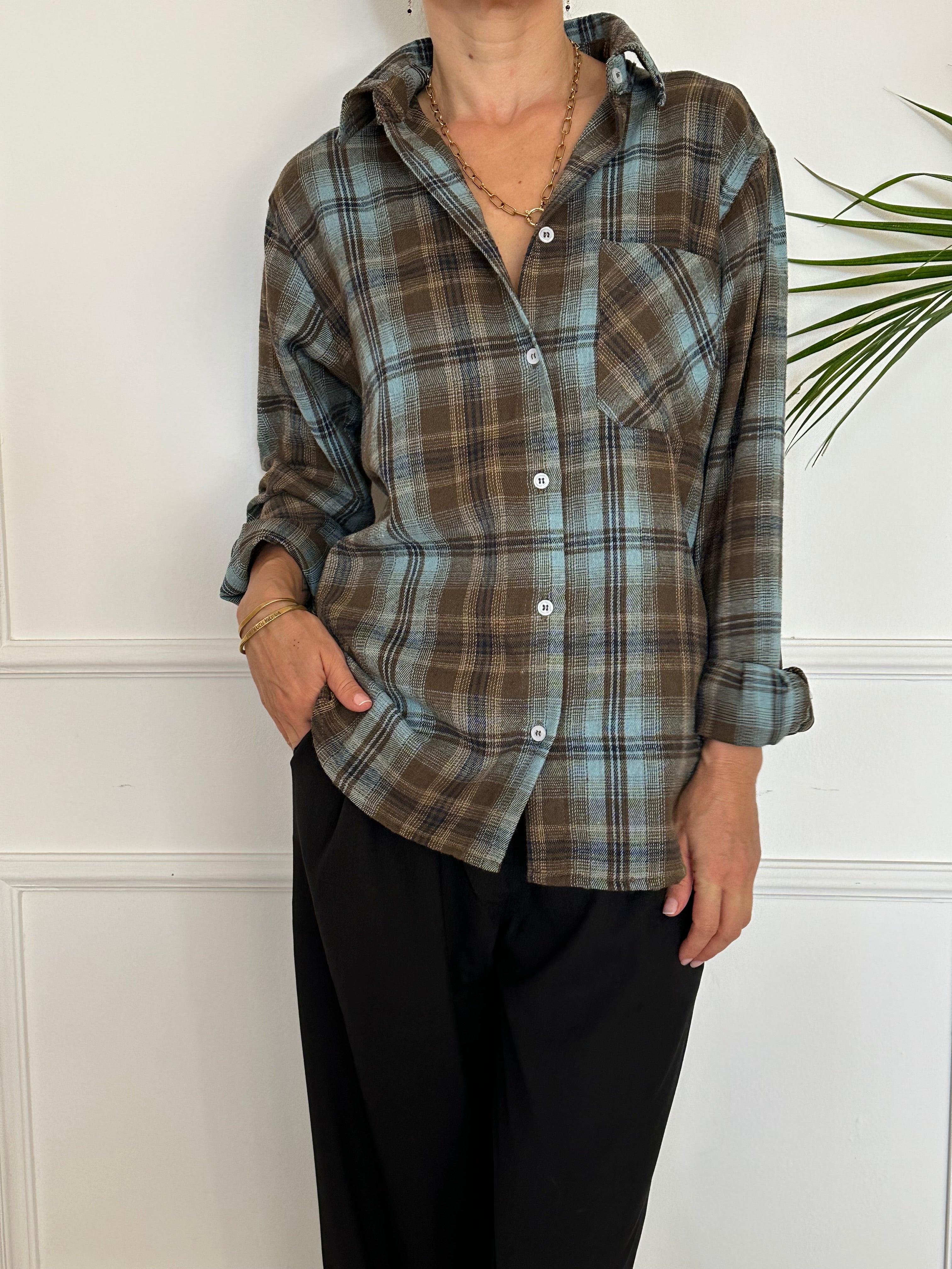 חולצת SOHO משבצות טורקיז