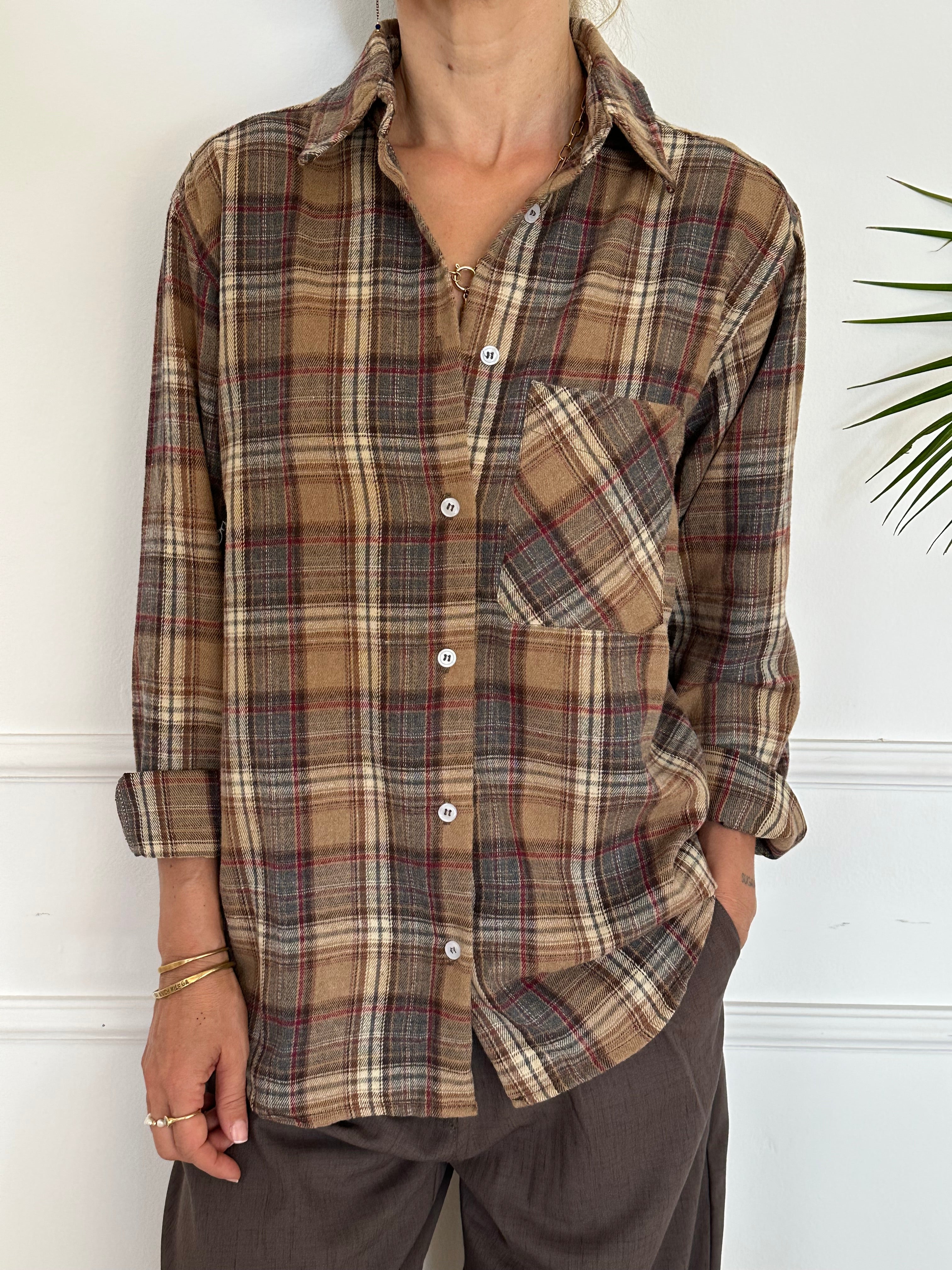 חולצת SOHO משבצות חומות