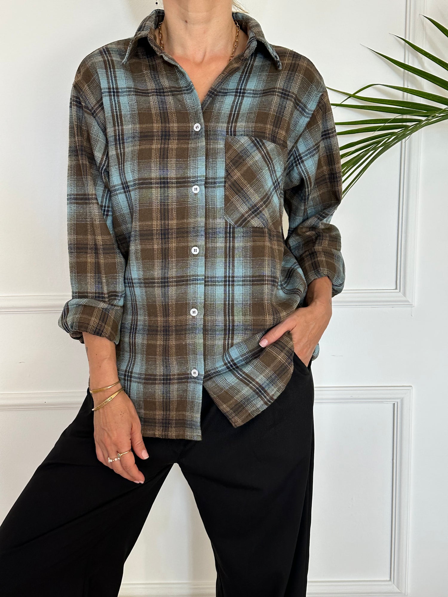 חולצת SOHO משבצות טורקיז