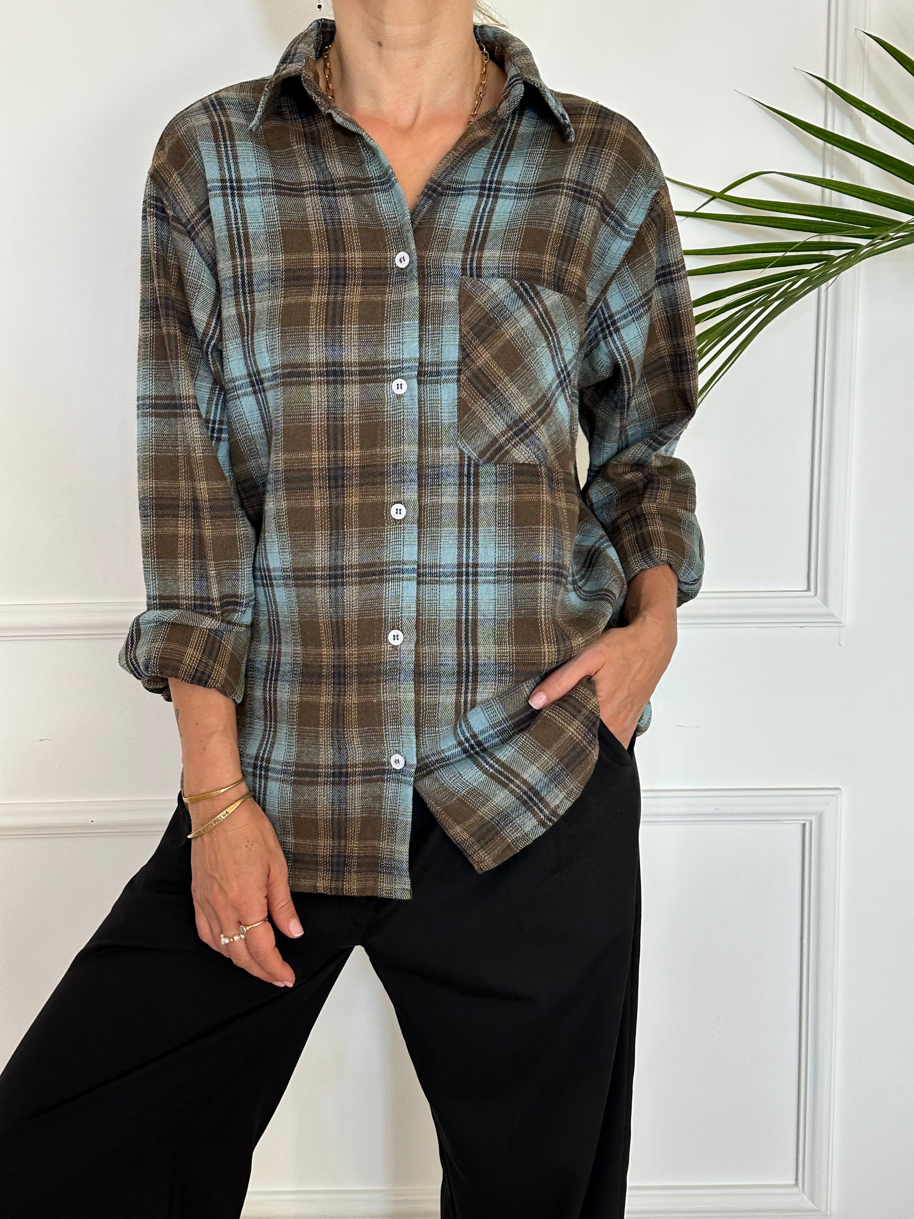 חולצת SOHO משבצות טורקיז