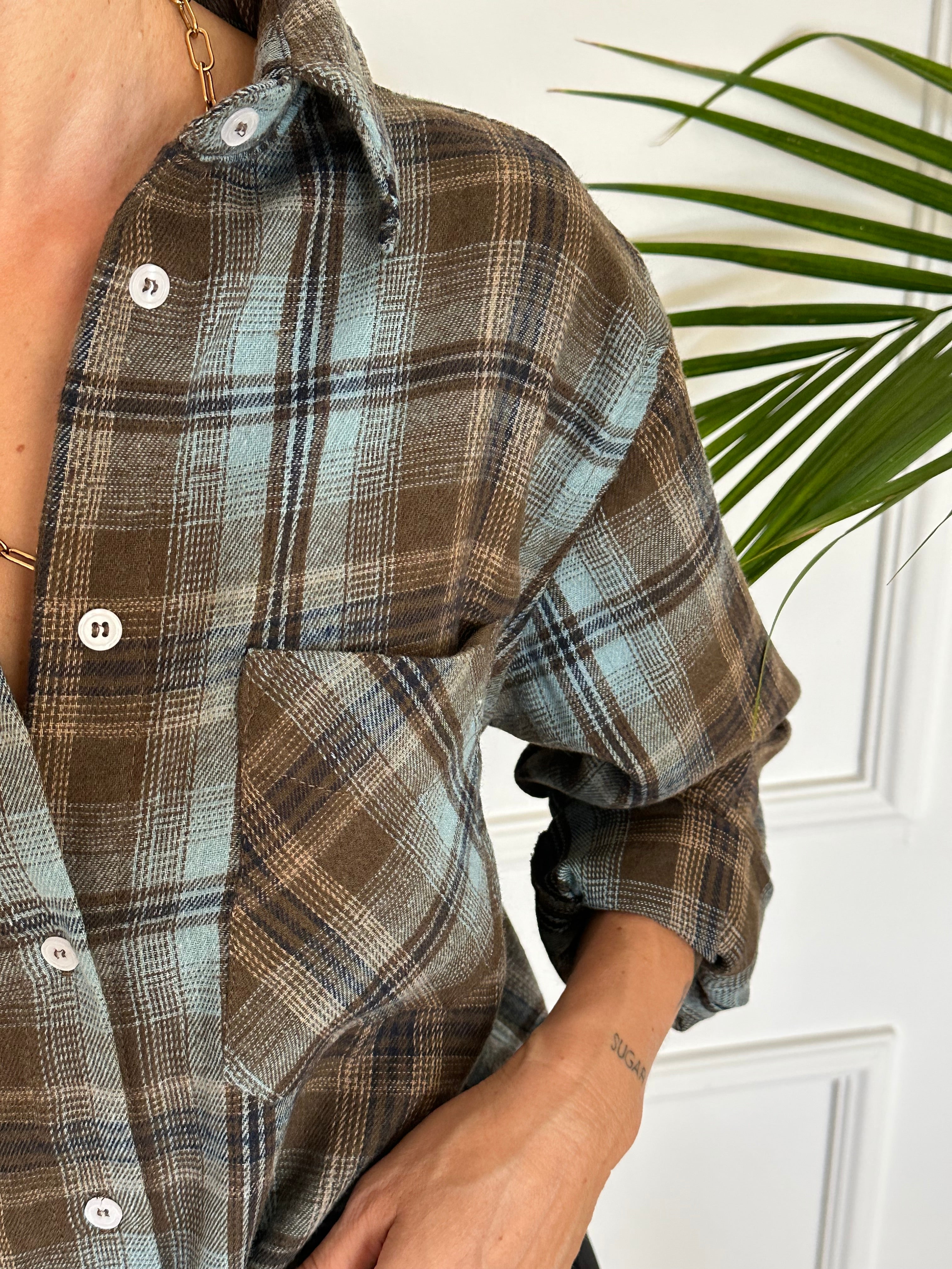 חולצת SOHO משבצות טורקיז